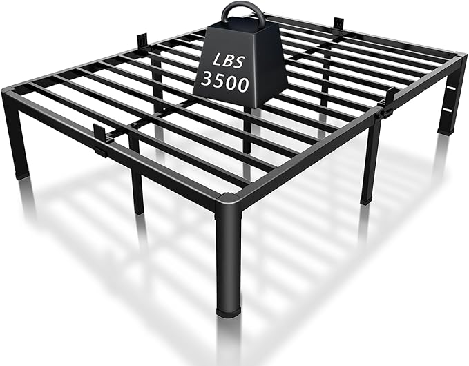 ROIL 12 inch Full Size Bed Frame with Headboard Hole and Round Corner Legs Mattress Retainers 3500LBS Heavy Duty Steel Slats No Box Spring Needed Platform Noise-Free Underneath Storage