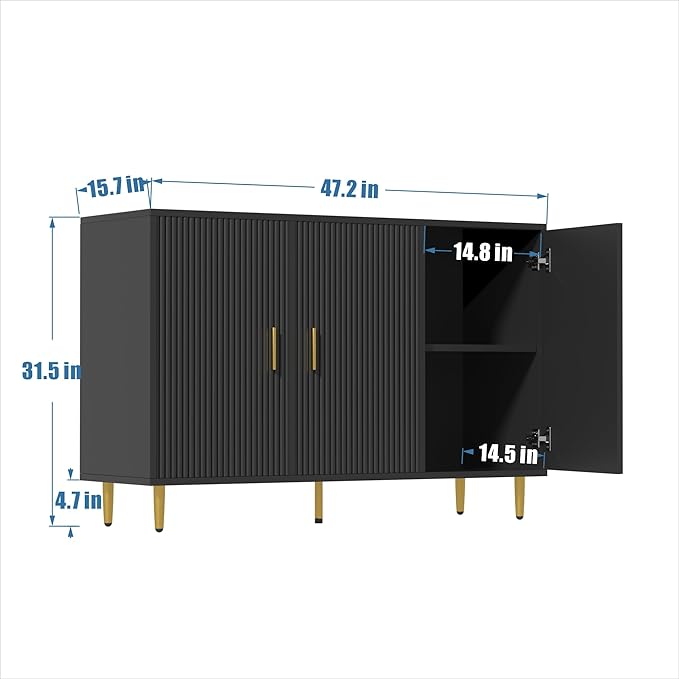 Black Sideboard Buffet Cabinet, Accent Coffee Bar with 3 Doors, Entryway Cabinet for Living Room, Kitchen, Hallway