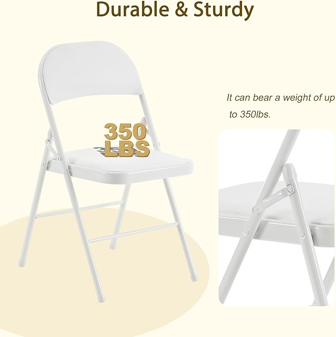 White Folding Chairs 20 Pack with Comfortable Cushion and Back, Portable & Foldable Indoor Outdoor Chairs with Durable Metal Frame for Office/Party/Events/Kitchen/Dinning/Wedding, 330lbs Capacity