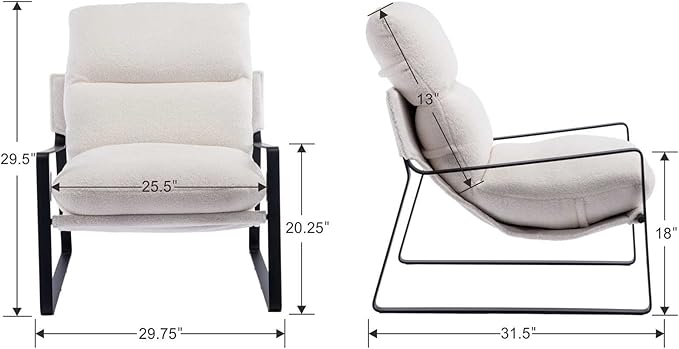 DUOMAY Modern White Sherpa Accent Chair, Comfy Lounge Lazy Chair with Metal Leg, Mid-Century Corner Arm Chair for Living Room Bedroom Office Apartment