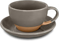 Mora Ceramic Latte Art Mug With Saucer - 10.5 oz, Round Bottom For Perfect Pours - Cafe Cups for Cappuccino, Espresso, Coffee, Tea etc - Porcelain Set for Baristas, Great Gift - Sesame Milk