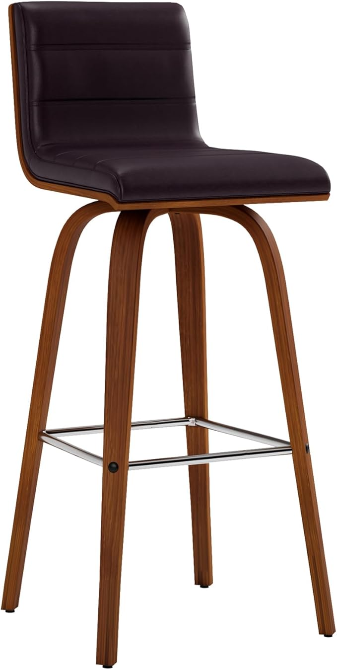 Vienna 30" Swivel Bar Stool in Walnut Wood Finish with Brown Faux Leather - Set of 2