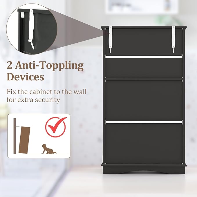 Giantex Bathroom Floor Storage Cabinet - Linen Floor Cabinet with Doors and Adjustable Shelves, Freestanding Side Storage Organizer for Bathroom, Living Room, Entryway, Kitchen Storage Unit (Black)