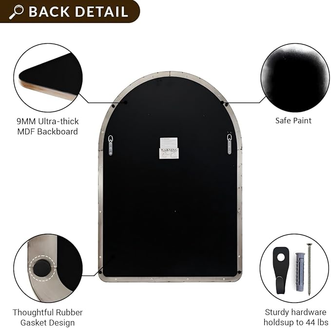ANDY STAR 30 x 40 Inch Arched Mirror, Bathroom Mirror in Stainless Steel Metal Frame, Arch Top Rounded Corner Set Design Wall Mount Hangs Vertical