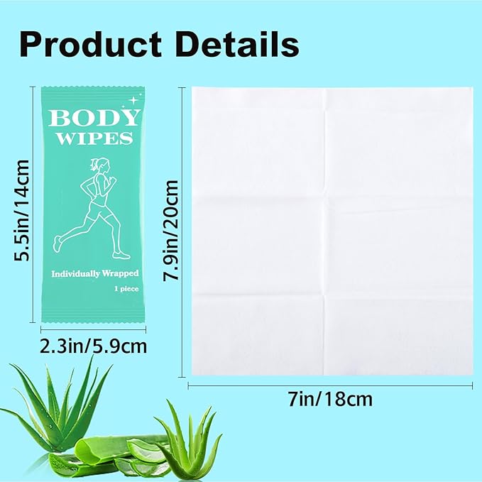 200 Pack Body Wipes Individually Wrapped, Shower Wipes For Adults, No Rinse Bath Wipe Bulk, Cleansing Wipe Travel Size for Travel, Gym, Camping, Outdoors Sports (Green)