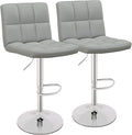 COSTWAY Bar Stools Set of 2, Modern Swivel Adjustable Height PU Leather Barstools with Back, Square Armless Counter Height 2-Pack Bar Chair for Kitchen Island Dining Living Bistro Pub Counter, Grey