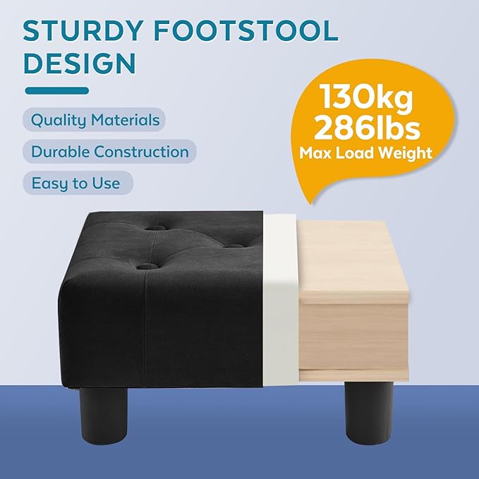 Small Foot Stool Ottoman, Velvet Footstool Ottoman Foot Rest for Couch, Rectangle Footstools and Ottomans Small for Living Room, Entryway and Bedroom (Black)