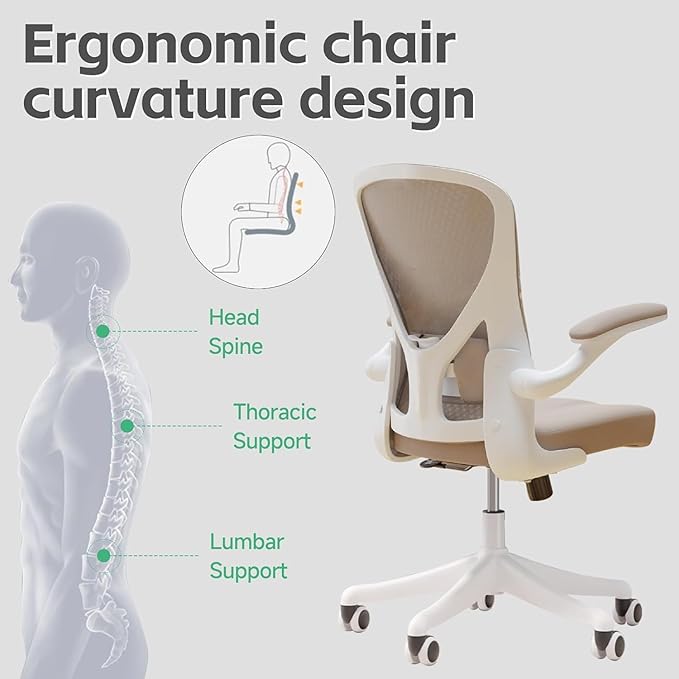 Ergonomic Office Chair with Adjustable Lumbar Support & Flip-Up Armrests - High Back Computer Desk Chair with Thickened Seat Cushion, Rolling Wheels for Home/Office Study Work
