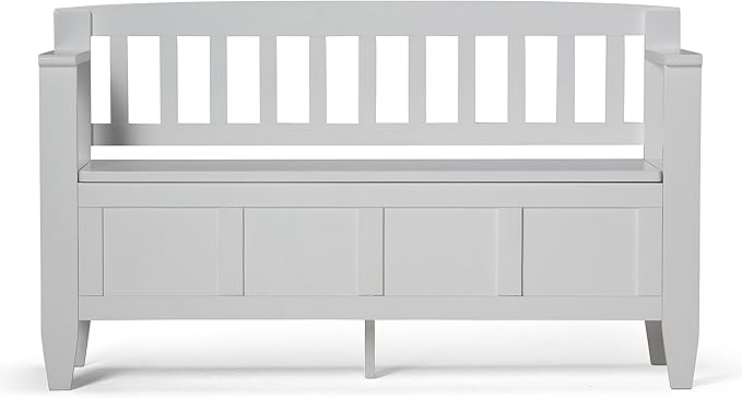 SIMPLIHOME Brooklyn Entryway Storage Bench - 48 inch Wide Solid Wood Storage Seat in White, Contemporary Bench for Entryway or Living Room with Lift-Up Lid and Slatted Backrest