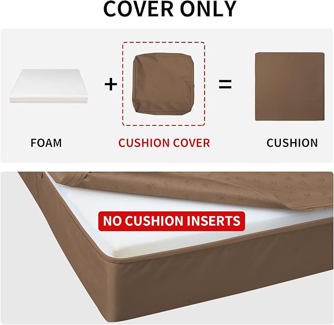 Easy-Going Waterproof Patio Cushion Covers ONLY Cover 24x22x4 inch 2 Pack Replacement Non-Slip Outdoor Seat Cushion Slipcover with Zipper. Brown