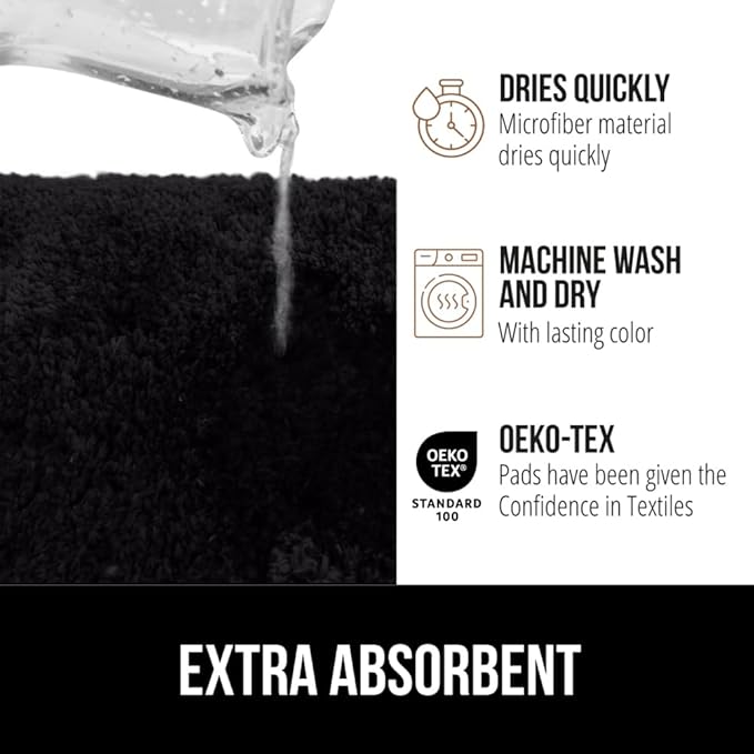 GORILLA GRIP Bathroom Rugs, 36x24, Ultra Soft Absorbent Mat, Thick Plush Bath Rug, Machine Washable, Microfiber Quick Dry, Mats for Shower, Bathtub and Floor, Home Decor Accessories, Black