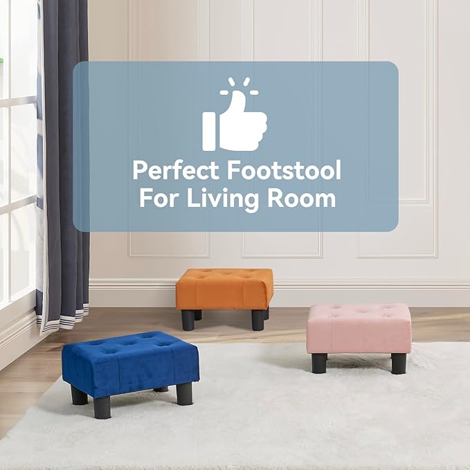 Poofzy Small Foot Stool Ottoman, Velvet Ottoman Foot Rest with Legs, Rectangle Foot Rest for Couch, Footstools and Ottomans Small for Living Room and Entryway (Orange)