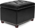 24'' Leather Storage Ottoman Rectangular Foot Rest Stool with Nailhead Trim Chests & Storage Room Organizer for Bedroom Living Room(Black)