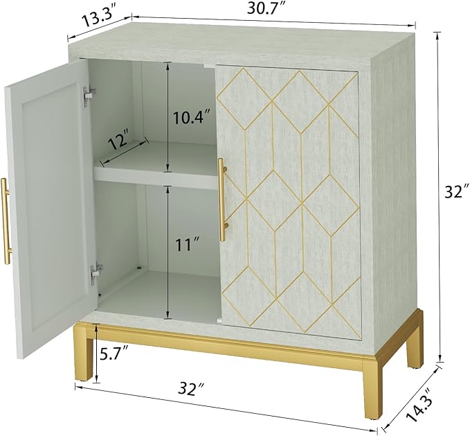 HLR Accent Cabinet with Gold Trim Set of 2,Storage Cabinet with 2 Doors,Modern Wooden Sideboard for Living Room, Kitchen, Office and Hallway(Green)