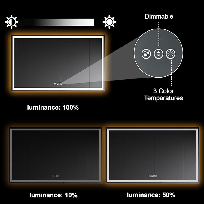 Awoco 60''x36'' LED Bathroom Mirror with Light, Lighted Vanity Mirror with Backlit and Front Light, Dimmable Anti-Fog Memory Function Lighted Mirror with 3 Colors for Bathroom Wall