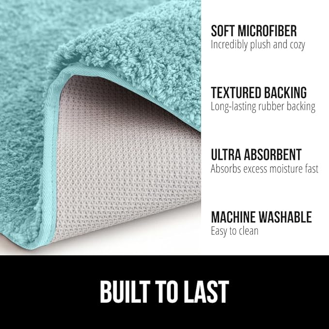 GORILLA GRIP Bathroom Rugs, 30x20, Ultra Soft Absorbent Mat, Thick Plush Bath Rug, Machine Washable, Microfiber Quick Dry, Mats for Shower, Bathtub and Floor, Home Decor Accessories, Spa Blue
