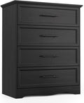 Black Dresser for Bedroom, Farmhouse 36" Tall 4 Drawer Chest with Sleek Brushed Metal Handles, Modern Wood Storage Cabinet with Unique Base Design, Closet Organizer for Bedroom, Living Room, Hallway