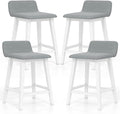 COSTWAY Wooden Counter Stools Set of 4, 24-inch Height Upholstered Padded Seat, Low Backrest, Footrest, Rubber Wood Legs, Armless Barstools for Kitchen Island, Dining Room, White+Gray