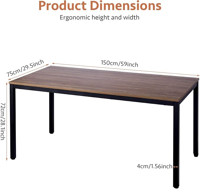 POPRUN Writing Computer Office Desk 59 Inch（60"x 30"） Home Office Wooden Writing Study Desk Table, Large Solid Wood Desk, Modern Simple Sturdy Laptop Study Table, Walnut - Solid Tabletop Made of MDF