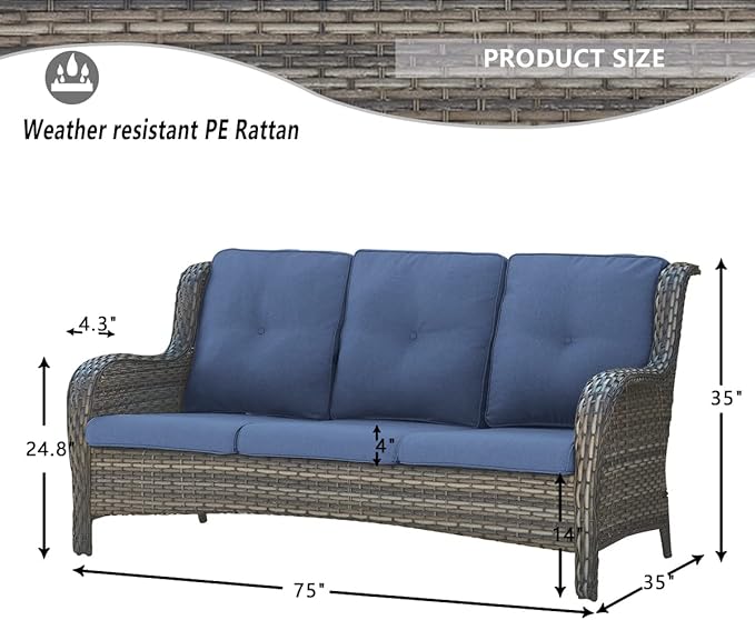 HUMMUH 7pcs Patio Furniture Set Swivel Rocker Patio Chairs,PE Wicker Outdoor Sofa Set of 2 with Coffee Table and Ottomans(Grey,Blue)