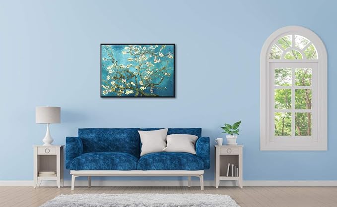 Wieco Art Framed Art Almond Blossom Floral Canvas Prints of Van Gogh Famous Oil Paintings Reproduction Flowers Pictures on Canvas Wall Art for Bedroom Home Decorations Black