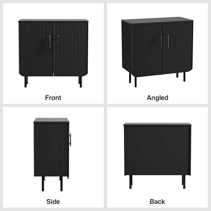 Buffet Cabinet with Storage, Sideboard with 2 Doors, Adjustable Shelf, Fluted Accent Cabinet for Living Room, Modern,Black
