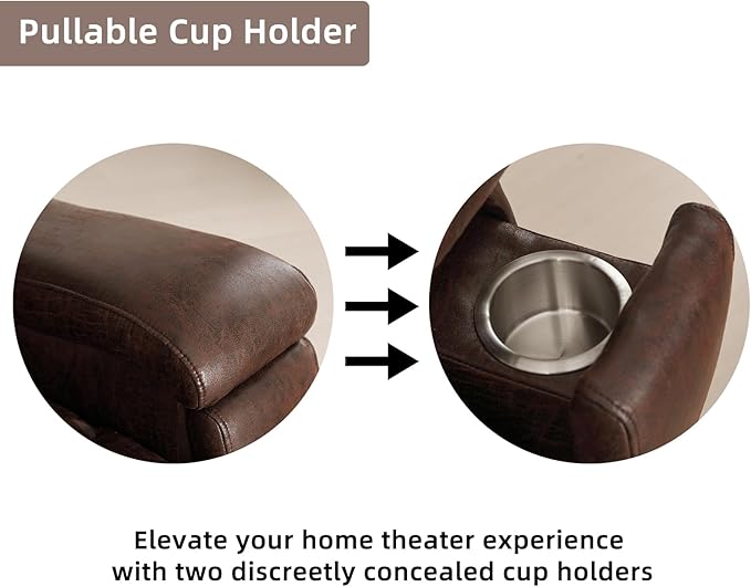 Leather Recliner Chair, Manual Recliner Chair for Adults with Overstuffed Arms and Back, Single Sofa Recliner with Cup Holders for Living Room Set of 2, Red Brown