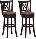 COSTWAY Bar Stools Set of 2, 30” Swivel Bar Chairs with Footrest, Rubber Wood Frame & Hollowed Backrest, Leathaire Bar Height Stools, Padded Counter Stools for Kitchen Island & Pub (2, 30'')