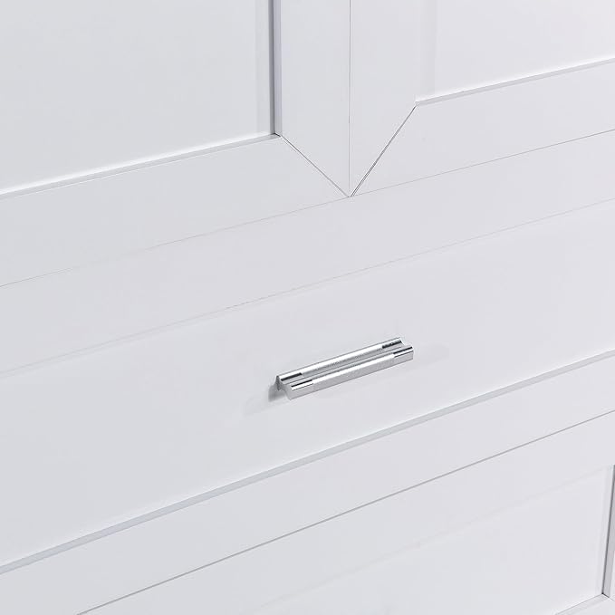 Polibi Tall Storage Cabinet with 2 Doors, 2 Drawers, 4-Tier Storage Racks of Each Door, Adjustable Shelf, Floor Free-Standing Cabinet for Bathroom, Living Room, MDF, White