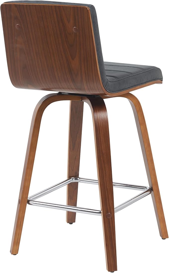 Vienna Modern Counter Height Swivel Bar Stool with Vintage Black Upholstered Seat and Walnut Finished Wood Frame Set of 2