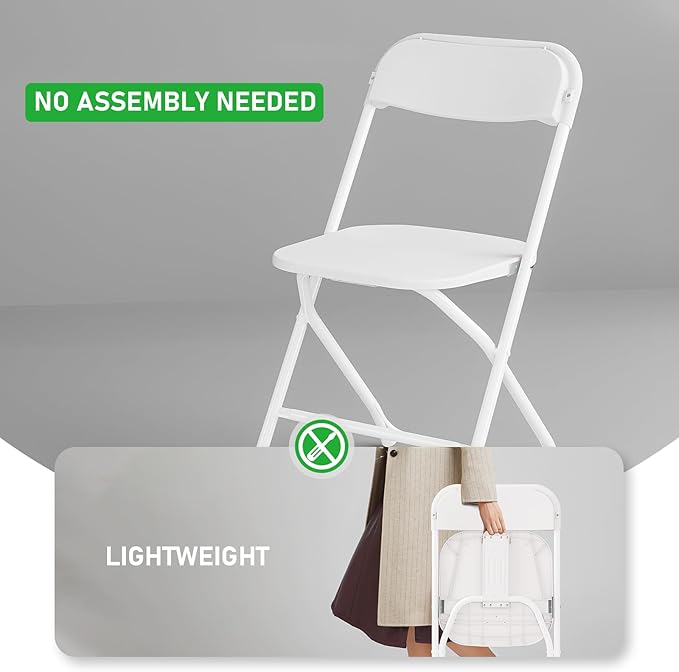 White Folding Chairs 10 Pack,Folding Chairs for Outdoor,Heavy Duty 350lb Capacity Portable Event Plastic Chairs with Steel Frame,Wedding Party Office Dining