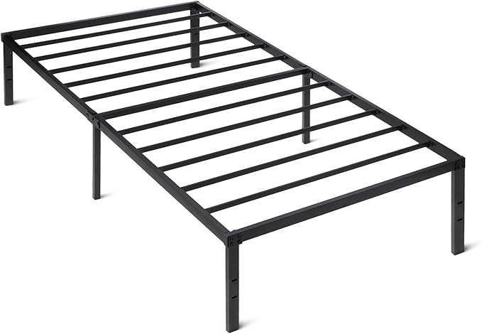 Amazon Basics Metal Bed Frame, Non-Foldable Platform Bed, Easy Assembly, Twin, 39W x 75L x 14H in, Black
