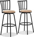 VECELO Bar Stools Adjustable Height, 24/29" Barstool Swivel Counter Stool with Upholstered Seat,Steel Bistro Pub Chairs, Straight Line Backrest