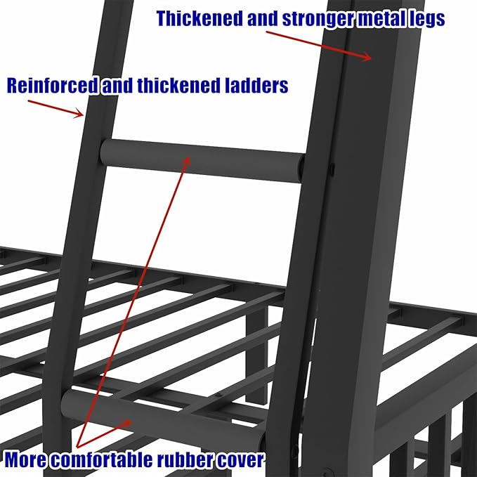 Higher Quality & Stronger Metal Full XL Over Queen Bunk Bed, Thickened Heavy Duty More Stable Safer Black Steel Bunkbed Bunk Queen Bed (Easier to Assemble) (Full XL Over Queen)