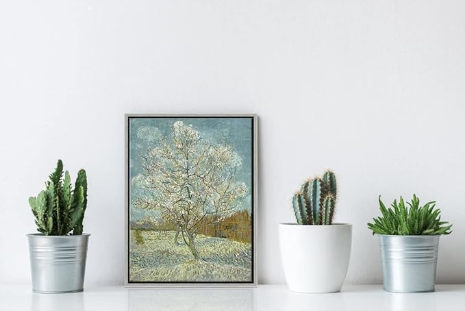 Wieco Art Framed Art The Pink Peach Tree Canvas Prints Wall Art by Van Gogh Famous Oil Paintings Reproduction Landscapes Modern Gallery Wrapped Artwork for Bedroom Bathroom Home Decoration