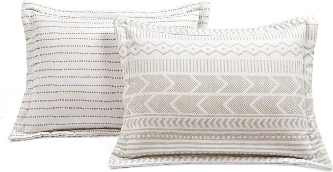 Lush Decor Hygge Geo Reversible 5 Piece Comforter Set, Full/Queen, Taupe & White