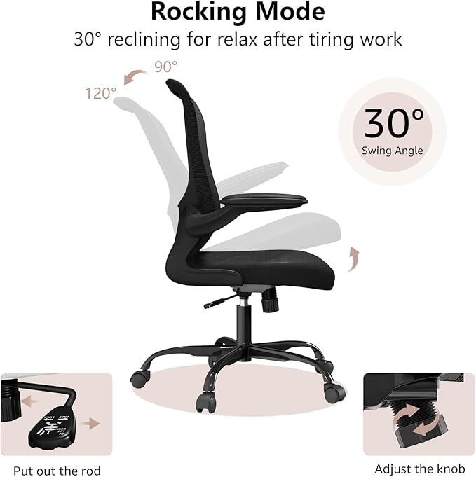 Ergonomic Office Chair, Comfort Swivel Home Office Task Chair, Breathable Mesh Desk Chair, Lumbar Support Computer Chair with Flip-up Arms and Adjustable Height