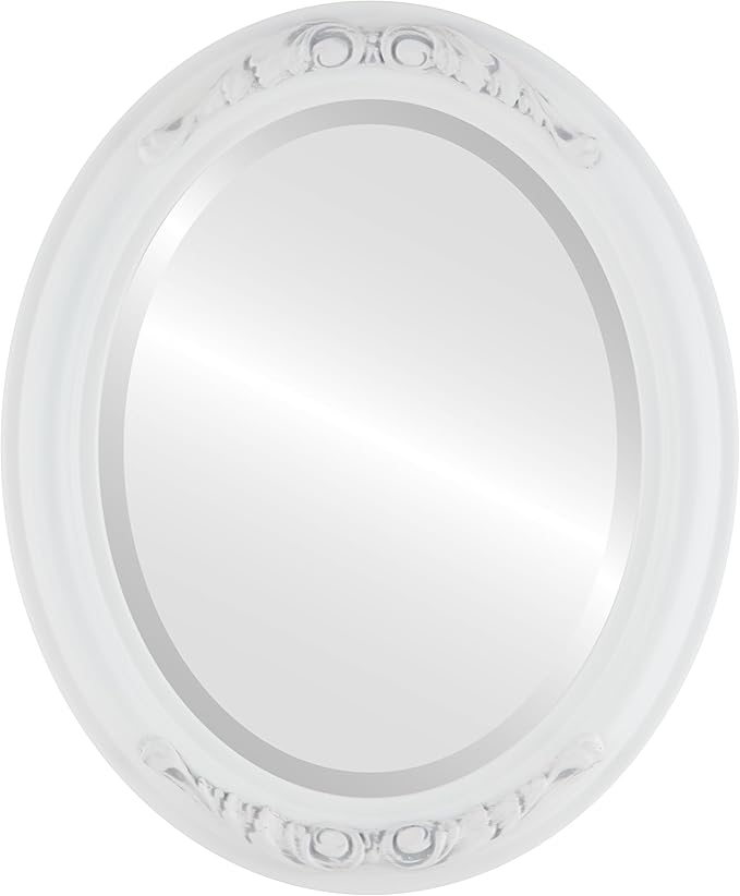 OVALCREST Oval Beveled Wall Mirror for Home Decor - Florence Style - Linen White - 28" x 22"