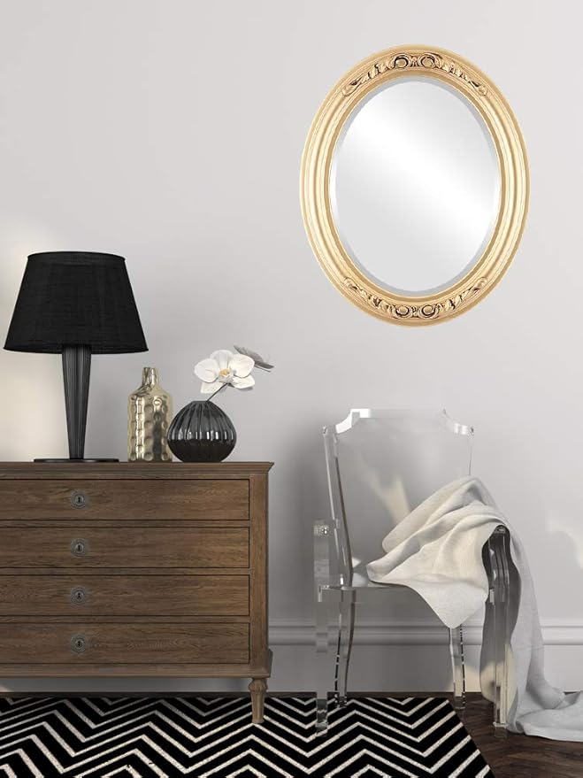 OVALCREST Oval Beveled Wall Mirror for Home Decor - Florence Style - Gold Spray - 40" x 28"