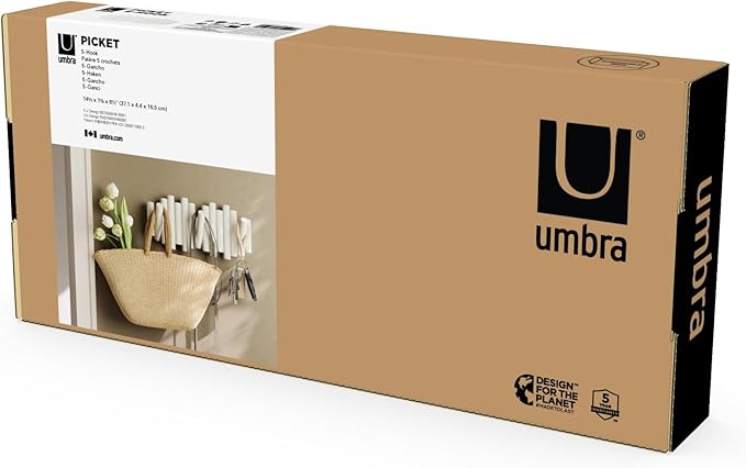 UMBRA Picket Rail Wall Stylish and Functional Hook with Five Hoops (White) (Pack of 3)