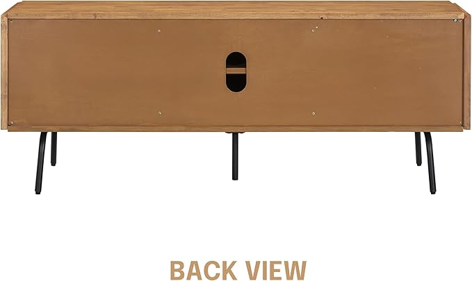 NTC Mossic TV Media Cabinet with 3 Doors for TVs, Entertainment Center with Natural Rattan, Metal Legs, Modern Storage Console for Living Room and Bedroom, Effortless Assembly, Teak Look