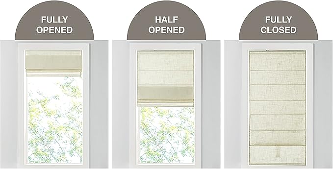 Madison Park Kyler Cordless Roman Shades - Single Panel, Lightweight Linen Blend Fabric, Natural Design, Easy Installation, Light Filtering Window Blind, Bedroom, Living Room Decor 27"W x 64"L Ivory