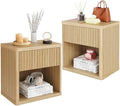 22.8" Fluted Nightstands Set of 2, Large Modern Nightstand with Drawer and Storage Shelf, Oak Finish & Cream, Mid Century Night Stands for Bedroom Living Room Sofa Couch Office