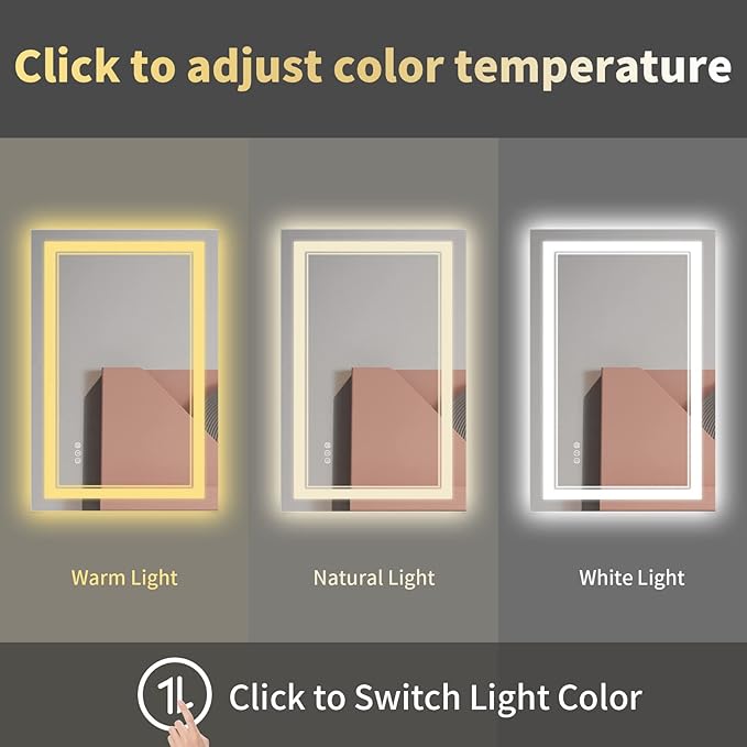 48x28 Inch LED Bathroom Mirror with Lights, Backlit and Front Lighted Bathroom Mirrors for Wall, Anti-Fog Dimmable, Memory, Shatterproof, LED Vanity Mirror for Bathroom