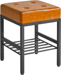 IBUYKE Square Makeup Stool with Adjustable Feet and Storage Space, Footrest Chair, PU Vanity Seat, Multi-Use as Small Side Table or Ottoman, for Bedroom, Light Brown LG-60J