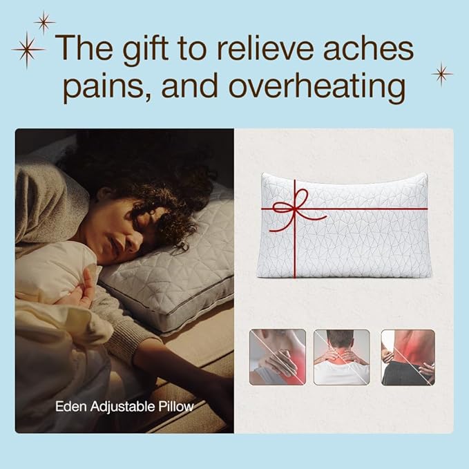 Coop Home Goods Eden Bed Pillow Queen Size for Sleeping on Back, Stomach and Side Sleeper- Medium Soft Memory Foam Cooling Gel - CertiPUR-US/GREENGUARD Gold