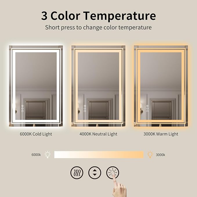 WTTY LED Bathroom Mirror 60"x28" with Back and Front Light,Modern LED Mirror for Bathroom,Stepless Dimmable Lighted Bathroom Vanity Mirror with Anti-Fog,Memory Function,Shatter-Proof