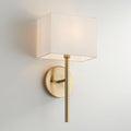 Possini Euro Design Favreau Modern Wall Sconce Lighting Warm Brass Gold Hardwired 16 1/4" High Fixture Rectangular Linen Shade for Bedroom Bedside Living Room Home Hallway Dining Kitchen