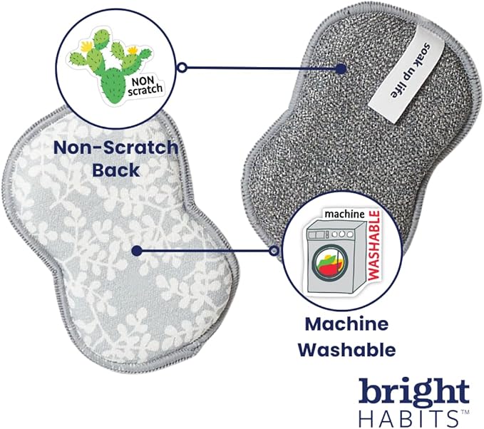 Kitchen Towel and Sponge Set Blue, 6 Piece Super Absorbent Reusable Quick Dry Towels and Washable Sponges Made from Recycled Materials, Durable Eco Friendly Cleaning Set for Kitchen