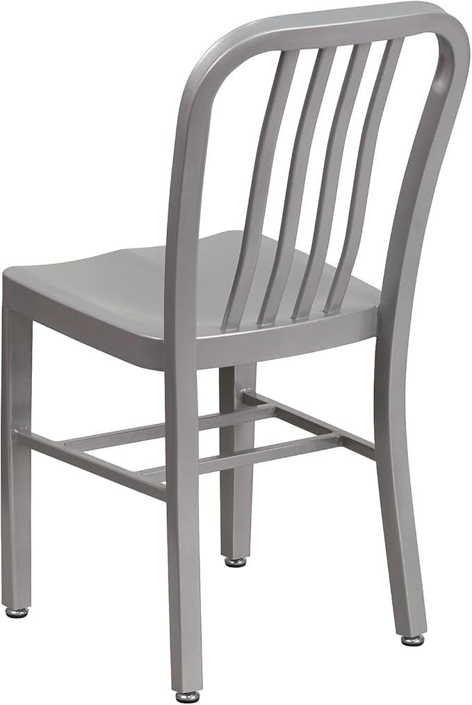 Flash Furniture Gael Indoor/Outdoor Modern Metal Dining Chairs, Commercial-Grade Galvanized Steel Restaurant Chairs, Set of 2, Silver